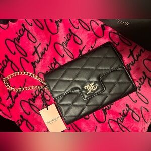 Juicy Couture Quilted Black Clutch with Gold Chain